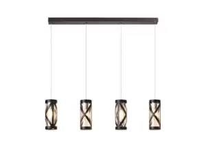 4 Light Bar Linear Ceiling Pendant E14, Oiled Bronze, Polished Chrome, Amber