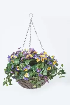 Purple and Yellow Pansy Hanging Basket, 60 cm