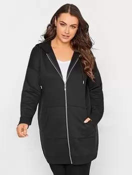 Yours Longline Zip Through Hoodie - Black, Size 20, Women