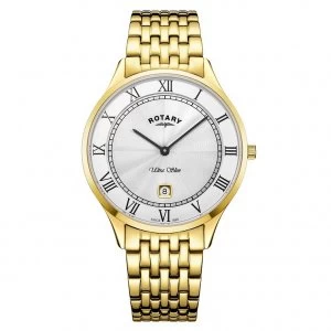 Rotary Ultra Slim Mens Gold Plated Bracelet Watch