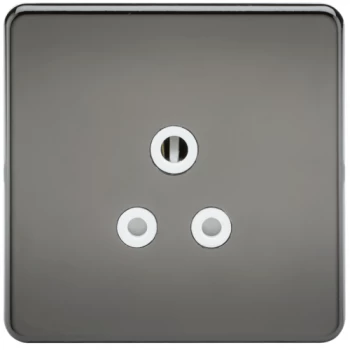 KnightsBridge 1G 5A Screwless Black Nickel Round Pin 230V Unswitched Electrical Wall Socket - White Insert