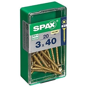 Spax Pz Countersunk Zinc Yellow Screws - 3 X 40mm Pack Of 20