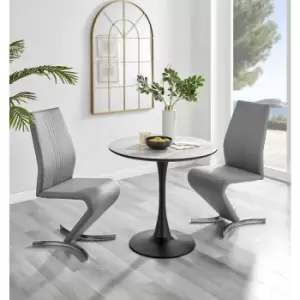 Furniturebox UK - Furniturebox Elina White Marble Effect Modern 80cm Round Dining Table & 2 Grey Willow Faux Leather Chairs