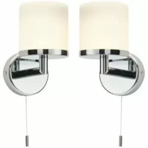 Loops - 2 pack IP44 Bathroom Wall Light Chrome Diffused Glass Modern Round Fitting Lamp