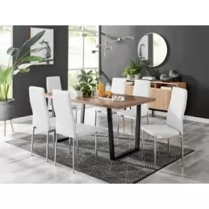 Kylo Brown Wood Effect Dining Table & 6 White Milan Chrome Leg Chairs - White