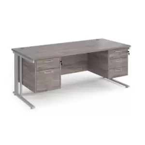 Maestro 25 straight desk 1800mm x 800mm with 2 and 3 drawer pedestals - silver cable managed leg frame and grey oak top