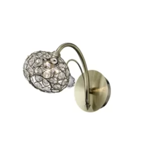 Cara Wall Lamp Switched 1 Light Antique Brass, Crystal