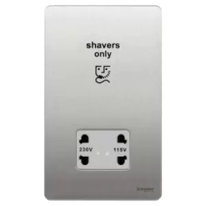 Schneider Electric Ultimate Screwless Flat Plate - Shaver Socket, Dual Voltage, 115/230V, GU7490WSS, Stainless Steel with White Insert