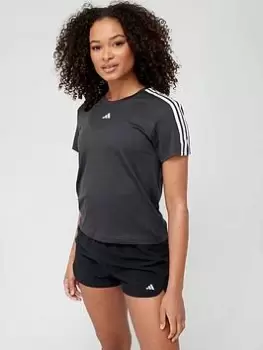 adidas Train Essentials 3 Stripe T-Shirt, Black/White Size M Women