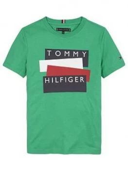 Tommy Hilfiger Boys Short Sleeve Sticker Logo T-Shirt, Green, Size 16 Years