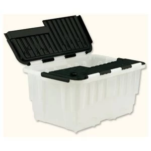 Strata Duracrate 40 Litres Storage Box with Hinged Folding Lid Clear with Black Lid Ref HW390