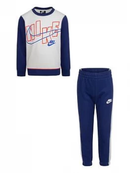 Nike Younger Boys Color Block Crew and Joggers 2 Piece Set - Blue Size 3-4 Years