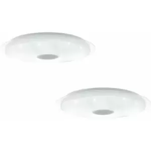 Loops - 2 pack Wall Flush Ceiling Light White Shade White Silver Crystal Effect LED 40W