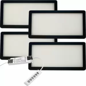 4x matt Black Ultra-Slim Rectangle Under Cabinet Kitchen Light & Driver Kit - Warm White Diffused led