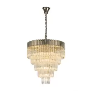 Luminosa Pendant Round 5 Tier 19 Light E14, Polished Nickel, Clear Glass, Item Weight: 30.2kg