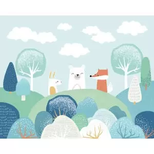 Woodland Friends Blue Wall Mural - 3.5m x 2.8m