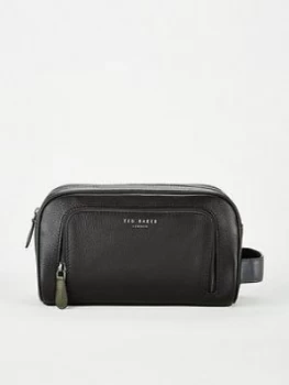 Ted Baker Clings Leather Zip Wash Bag - Black, Men