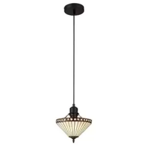 1 Light Uplighter Ceiling Pendant E27 With 30cm Tiffany Shade, Amber, Crystal, Black - Luminosa Lighting