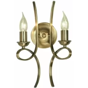 Eaves Luxury Twin Curved Arm Traditional Wall Light Brushed Brass Candelabra