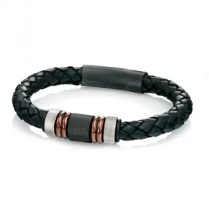 Mens Fred Bennett Stainless Steel Leather Bracelet 8.5 Inch