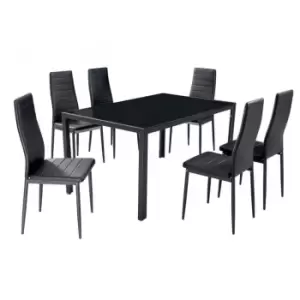 Kharkov 7 Piece Black Glass Dining Table & 6 Faux Leather Chair Set Dining Room - Lewis's TJ Hughes