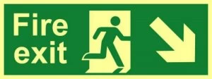 Fire Exit (Man Arrow Down/Right) / Sign /ALum.Brd