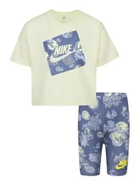 Nike Infant Girls Ink Print Boxy Tee & Bike Short Set, Yellow, Size 12 Months Yellow VFMVN Unisex 12 MONTHS