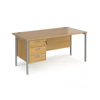 Office Desk Rectangular Desk 1600mm With Pedestal Oak Top With Silver Frame 800mm Depth Maestro 25 MH16P3SO