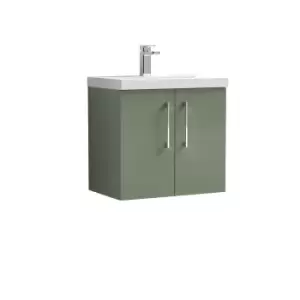 Nuie Arno 600mm Wall Hung 2 Door Vanity & Basin 1 Satin Green