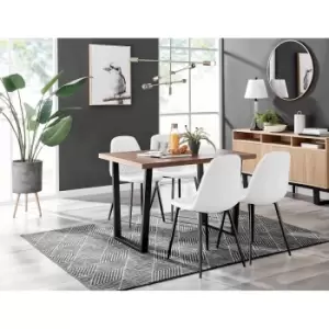 Furniture Box Kylo Brown Wood Effect Dining Table and 4 White Corona Black Leg Chairs