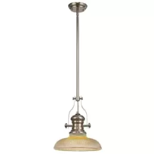 Luminosa Lighting - Telescopic Dome Ceiling Pendant E27 With 30cm Round Glass Shade, Polished Nickel, Amber