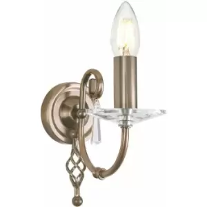 Loops - Wall Light Cut Glass Droplets Swirl Finial Aged Brass LED E14 60W