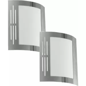 Loops - 2 pack IP44 Outdoor Wall Light Stainless Steel Square 1x 60W E27 Porch Lamp