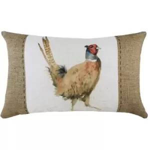 Hessian Pheasant Cushion Cover (43cm x 43cm) (White/Brown) - White/Brown - Evans Lichfield