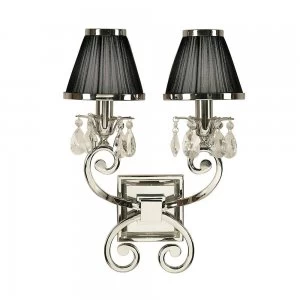 2 Light Indoor Twin Candle Wall Light Polished Nickel Plate with Black Shades, E14