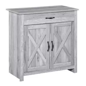 Homcom Farmhouse Rustic 2 Door Sideboard Grey Wood Grain Effect