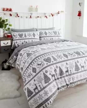 Noel Christmas Duvet Set - Grey - Double - TJ Hughes