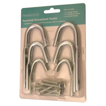 Galvanised Hooks - Assorted Sizes - 6 Pack