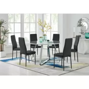 Santorini White Round Dining Table And 6 Black Milan Black Leg Chairs - Black