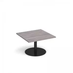 Monza square coffee table with flat round Black base 800mm - grey oak