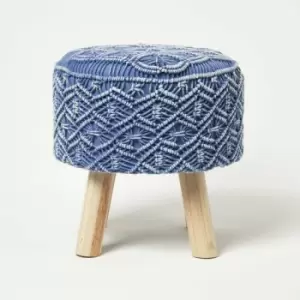 Willow Macrame Blue Footstool - Blue - Homescapes