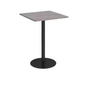 Monza square poseur table with flat round Black base 800mm - grey oak