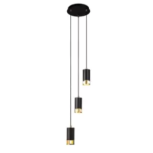 Phelps 3 Light Round Ceiling Pendant GU10, Black, Painted Gold