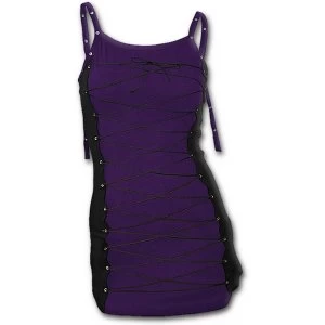 Gothic Rock Long Laceup Camisole Purple Womens Large Sleeveless Top - Black