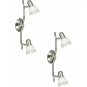 2 pack Wall Light Colour Satin Nickel Shade White Glass Wiping Technique E14 40W