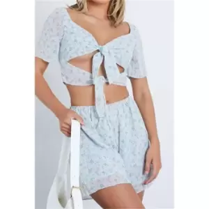 I Saw It First Baby Blue Floral Chiffon Milk Maid Crop Top - Blue