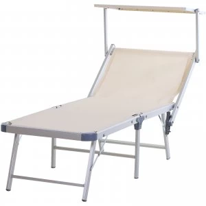 Outsunny Outdoor Sun Lounger w/ Overhead Canopy Aluminium Adjustable Back Texteline Seat Foldable Reclining Garden Park Beach Beige