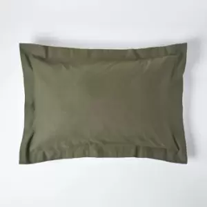 Khaki Green Linen Oxford Pillowcase, Standard - Green - Homescapes