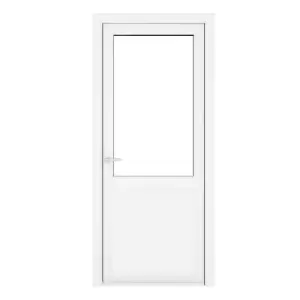 Crystal uPVC Clear Single Door Half Glass Half Panel Right Hand Open 840mm x 2090mm Clear Glazing - White