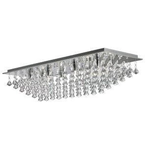 8 Light Rectangle Ceiling Flush Light Chrome with Pyramid Crystals, G9